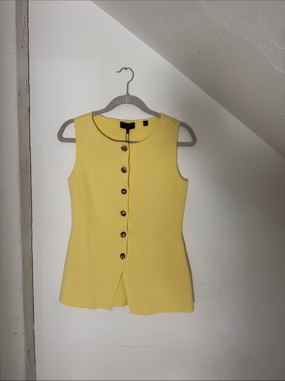 Ted Baker Yellow Sleeveless Button-Front Top